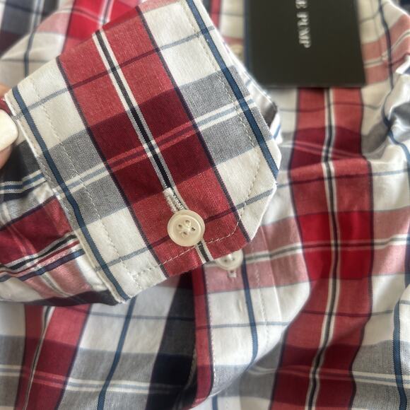 Double Pump 2XL Mens Button Down Shirts Cotton Long Sleeve Shirts - Plaid - NWT - Picture 9 of 11